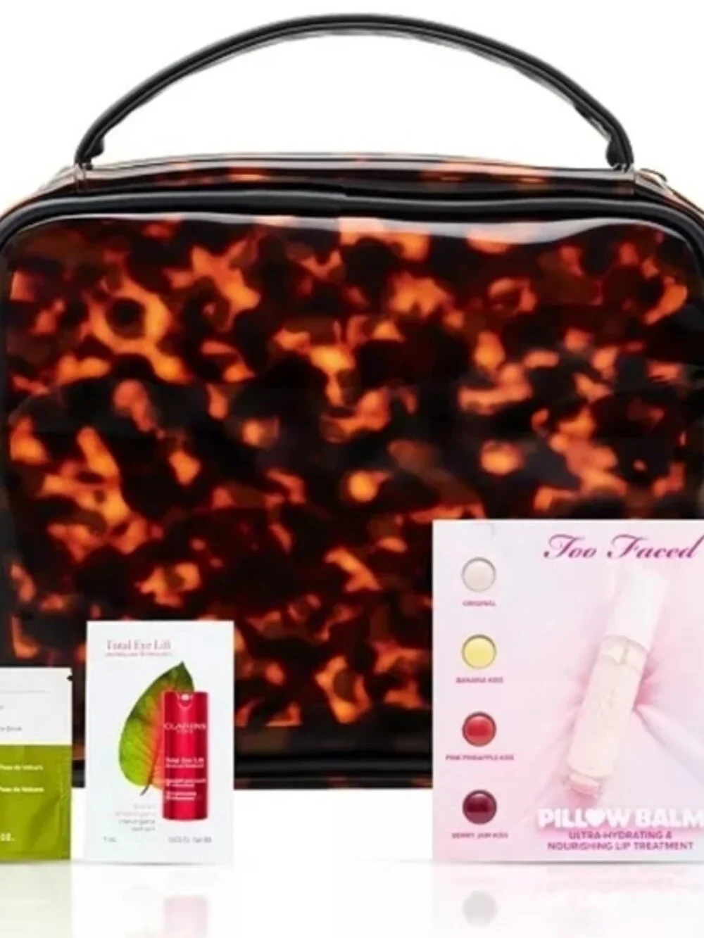 Luxe Tortoise Beauty Cosmetics Pouch Makeup Case + 3 Pc Beauty Samplers